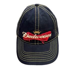 Anheuser Busch Inc Mens Navy Budweiser Adjustable Strapback Hat Cap NWOT